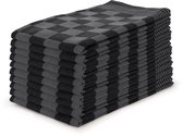 LINNICK Theedoeken set Blok Zwart - 65x65 - Set van 10 - Geblokt - Blokdoeken - 100% katoen - Horeca Theedoeken