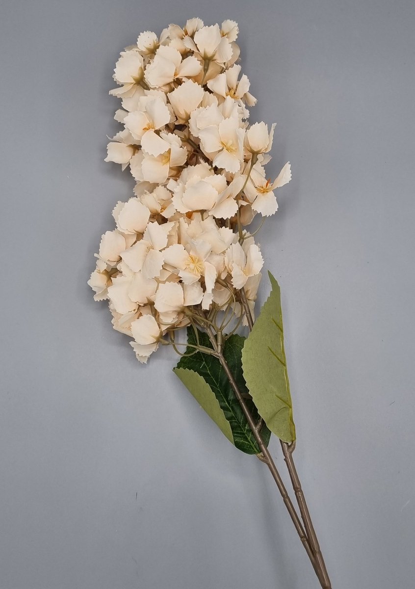 Hortensia - K498m/02 - 86 cm - Crème - 2 bloemen - 1 tak - Grafdecoratie - Zijdenbloemen - Kunstbloemen