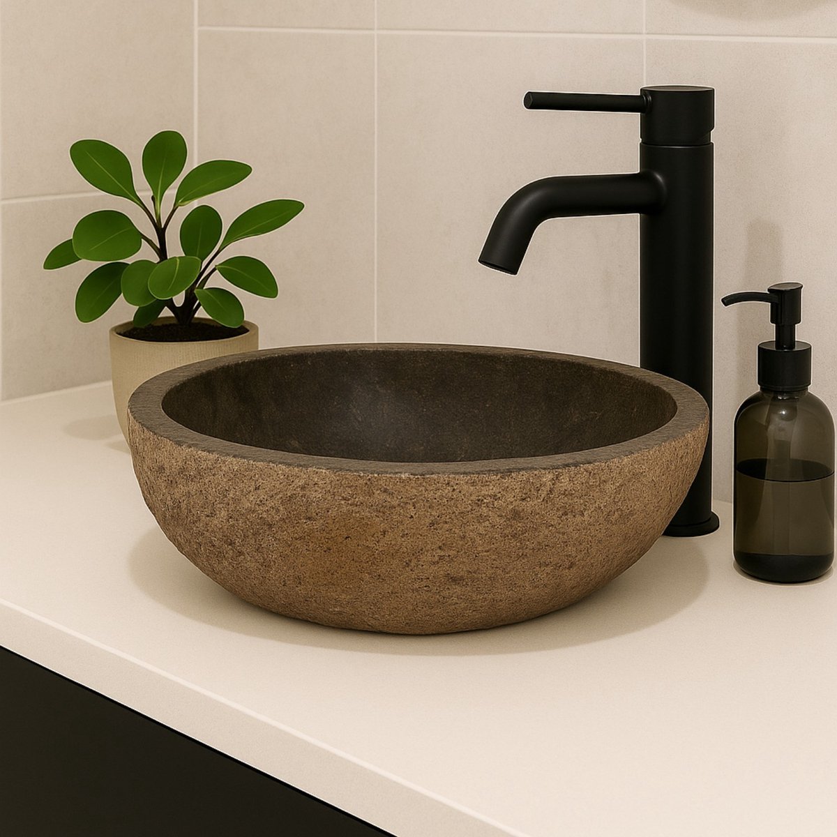 Lendo Online Wastafel ovaal (30-35)x(25-30) cm riviersteen - natuursteen roestkleurig - wasbak voor badkamer - spoelbak - waskom - unieke vorm en kleur!