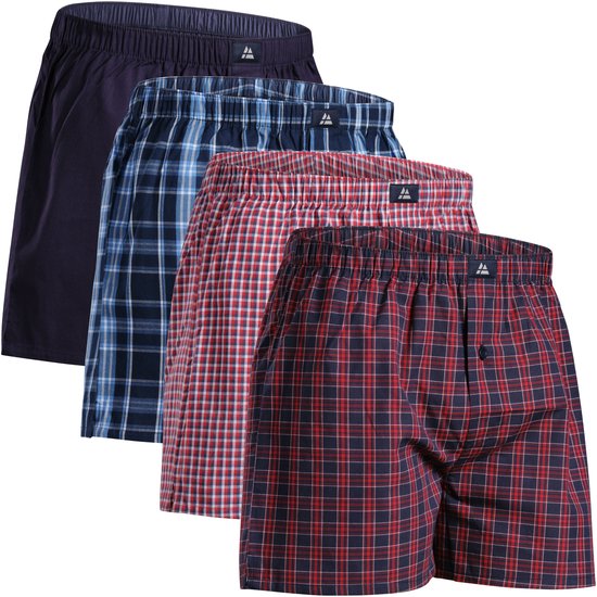 DANISH ENDURANCE Losse Boxershorts biologisch katoen Heren Ondergoed - Knoopgulp - 4-pack - Blauw Rood Mix - Maat M