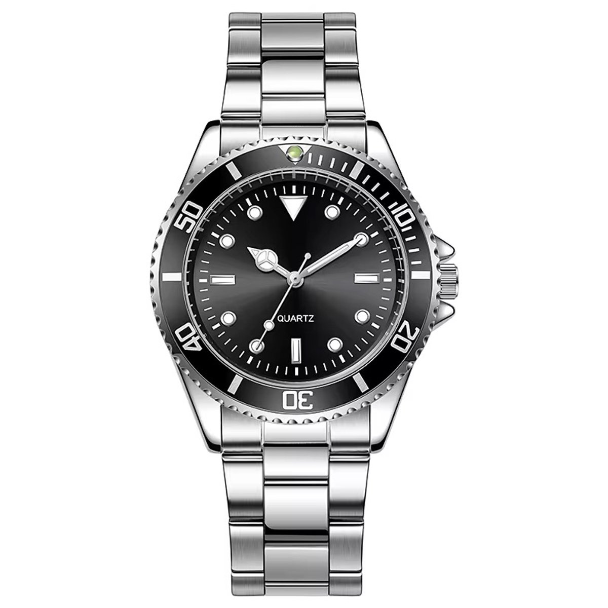 Selevie Horloge Quartz Marine - Zilver Zwart - RVS Band - Waterdicht en datumaanduiding - Zilvere Schakelband en zwarte wijzerplaat