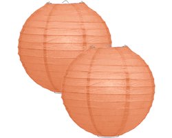 Luxe bol feest lampion - 2x - zalmroze - dia 25 cm - papier - Feestartikelen/versieringen