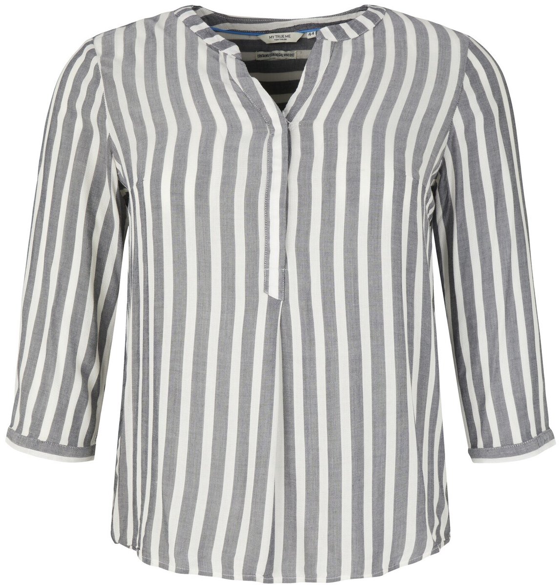 Tom Tailor - Plus Size - Henley-blouse met streepmotief - Maat 54 - offwhite navy vertical stripe