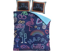 Decoware dekbedovertrek Neon Be Happy - Microvezel - tweepersoons - 200x200 + 2st 60x70 cm