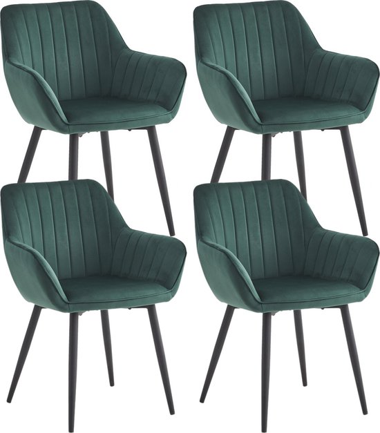 Colenis® - Chaise de salle à manger Luna - Set de 4 - Vert - Velours - Avec accoudoirs
