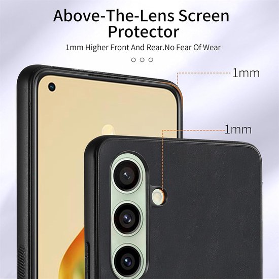 Zwarte telefoonhoes met een 1mm verhoogde rand voor scherm en camera.