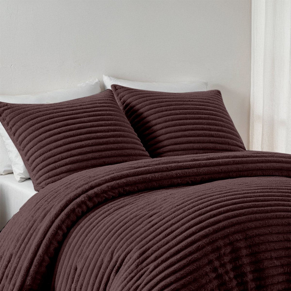 Zydante Dekbedovertrek Set 140x220 cm - Dekbedhoes Teddy Rib - met 1 kussensloop - Grape