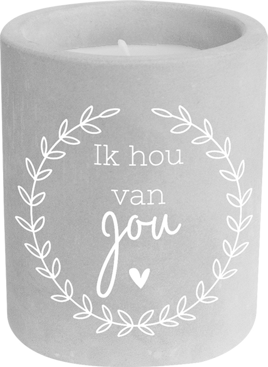 Kaarsje Ik hou van jou op - 6,5x6,5x8 cm - Cement