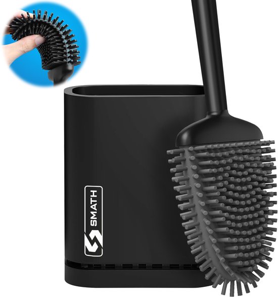 Smath® Luxe WC Borstel met Houder - Toiletborstel - Hangend of Vrijstaand - Siliconen - Sneldrogend, Stevig en Hygiënisch - Zwart