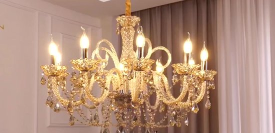 Crystal Chandelier - 10 Arm Kristallen Kroonluchter - Hanglamp - Cognac - Woonkamerlamp - Moderne lamp - Plafonniere