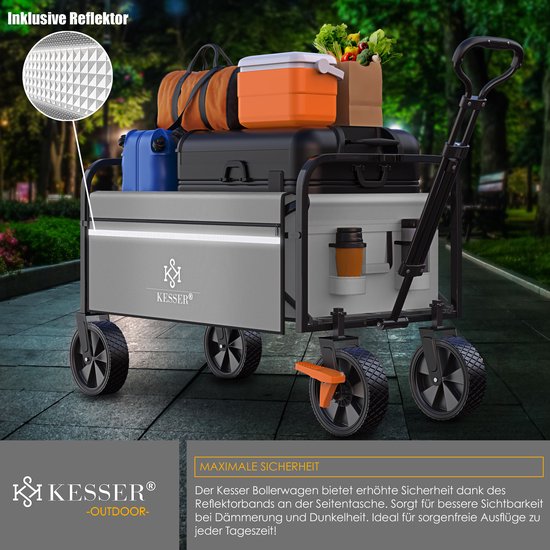 KESSER® Bolderkar opvouwbare Bolderwagen - incl. 2 netzakken Strandkar - PVC banden - tot 80 kg draagvermogen tuinaanhanger zonder dak - Grijs van KESSER — afbeelding 4