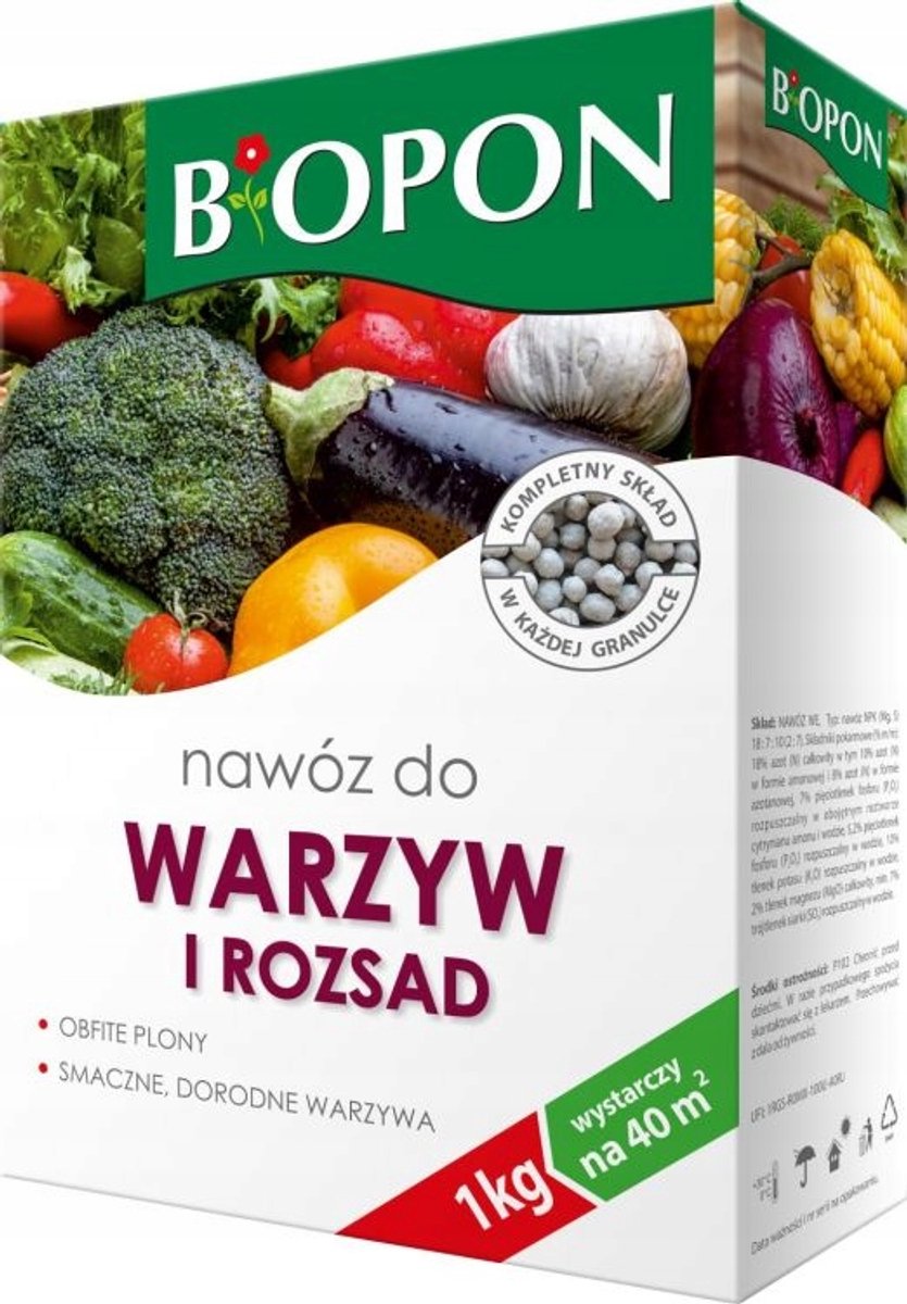 BROS Biopon Serie - Groente Meststof - 1kg - Minerale Meststof - Geschikt voor Verscheidene Groenten