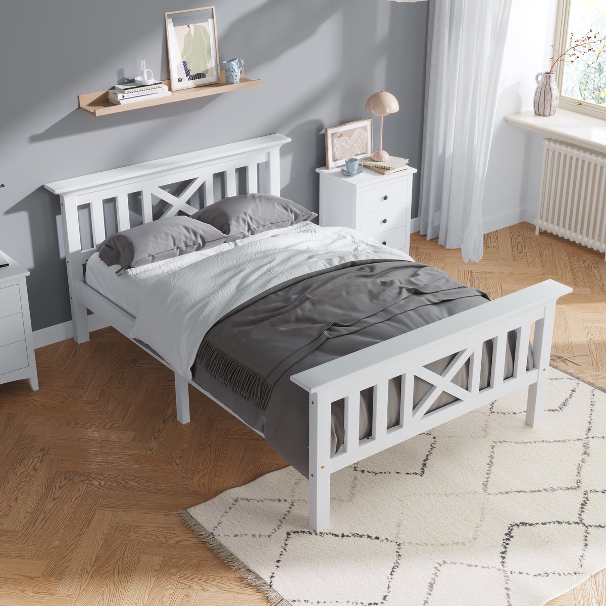 HAUSS SPOLE Eenpersoonsbed 90x200 cm - Kinderbed Met Lattenbodem - Eenvoudige Montage - Hout - Wit (Zonder Matras)