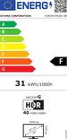 Energie-etiket van de iiyama ProLite XUB3493WQSU-B6 monitor. Beoordeeld met energieklasse F, met een verbruik van 31 kWh/1000h.