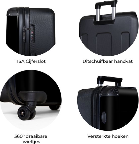 NoBoringSuitcases.com® - Grande valise - Valise de voyage légère - Fond noir avec fleur d'hibiscus verte - Trolley 4 roues - Grand trolley XL - 98 litres de bagages