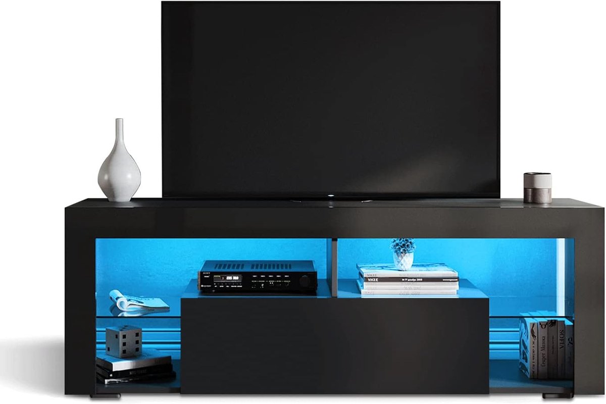 Imperatoris - TV Kast Hout met 2 Lades - TV Meubel Zwart met Opbergrek - Lowboard - Wandmeubel TV Kasten - TV Kastje - 35 x 140 x 50 cm