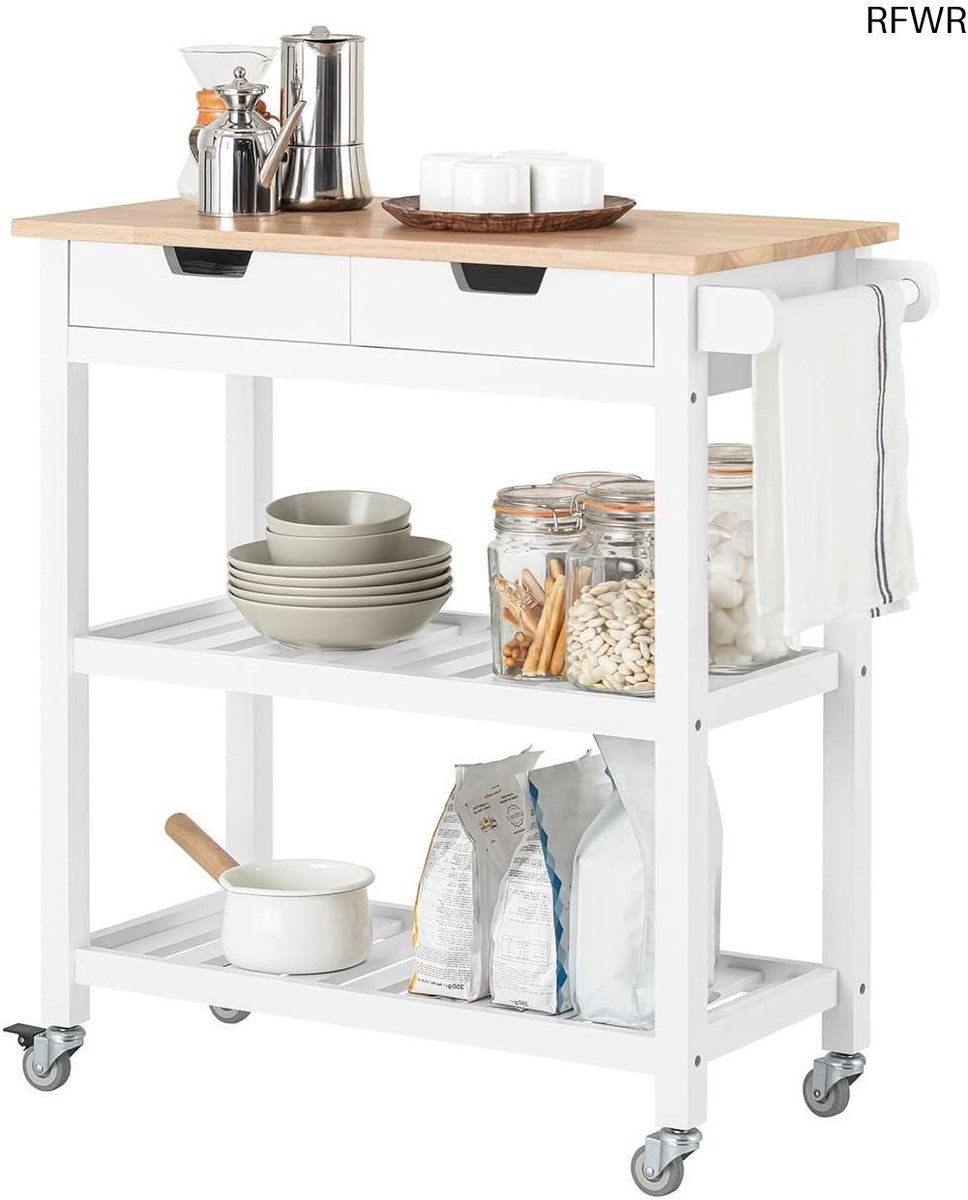 RFWR® Moderne Keukentrolley met 2 Lades en 2 Legborden - Wit