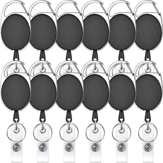 Uniclife Set van 2 zware metalen intrekbare badgehaspel voor badgehouder, intrekbare sleutelhanger, volledig metalen behuizing met roestvrijstalen veerspoel 60 cm nylon touw riemclip en sleutelhanger