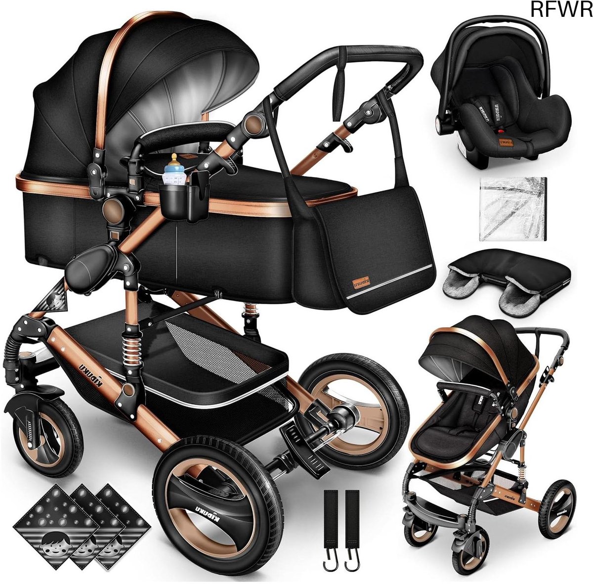 RFWR® 3 in 1 Kinderwagen Complete Set met Reiswieg en Buggy | Inclusief Luiertas, Regenhoes en Voetenzak