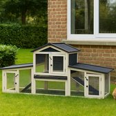 Lendo Online Konijnenhok van geïmpregneerd vurenhout - 204x46x84cm - grijs - kleine dieren - cavia kooi van hout - konijnenkooi - dierenverblijf - binnen en buiten - Asfalt dak - Weersbestendig