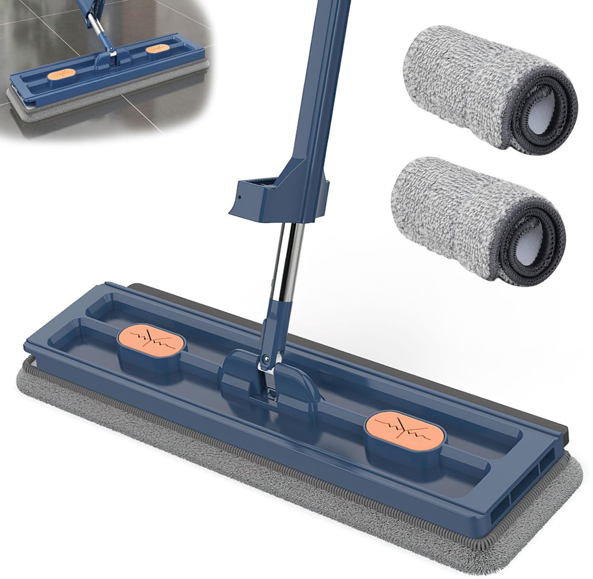 Ibenzoa® Grote platte reinigingsmop met 360 graden draaibare kop en lange handgreep