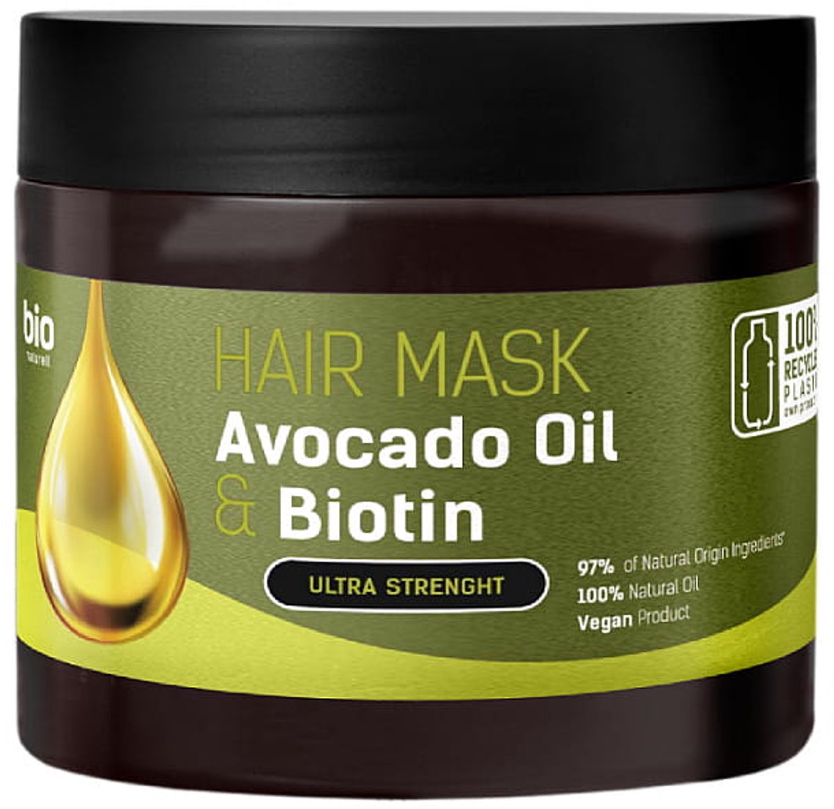 Natuurlijke Versterkend Haarmasker - Avocado-olie en biotin - ginseng en soja 295 ml