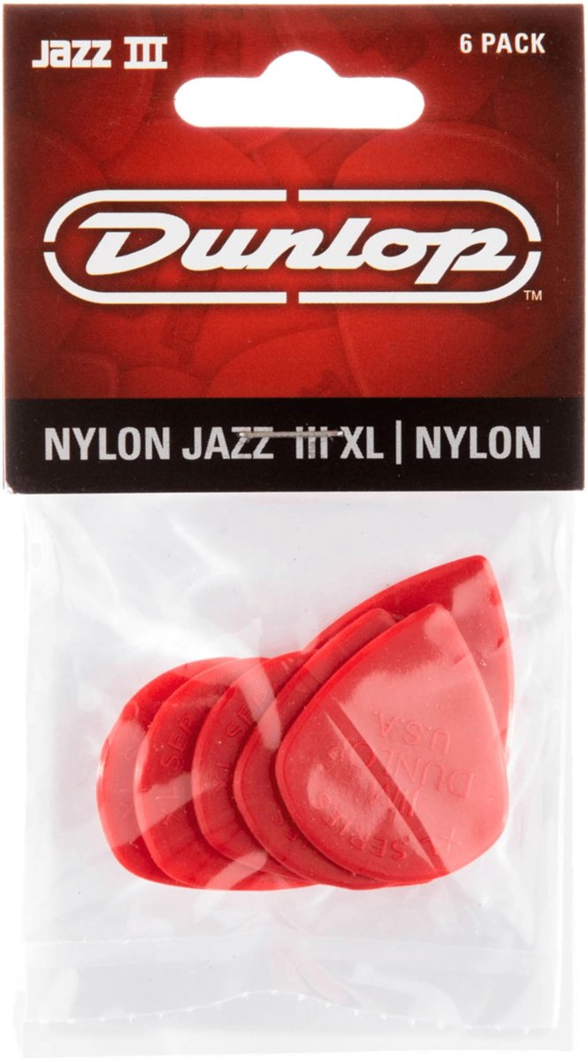 Dunlop Nylon Jazz III XL Plectrum 6-Pack rood