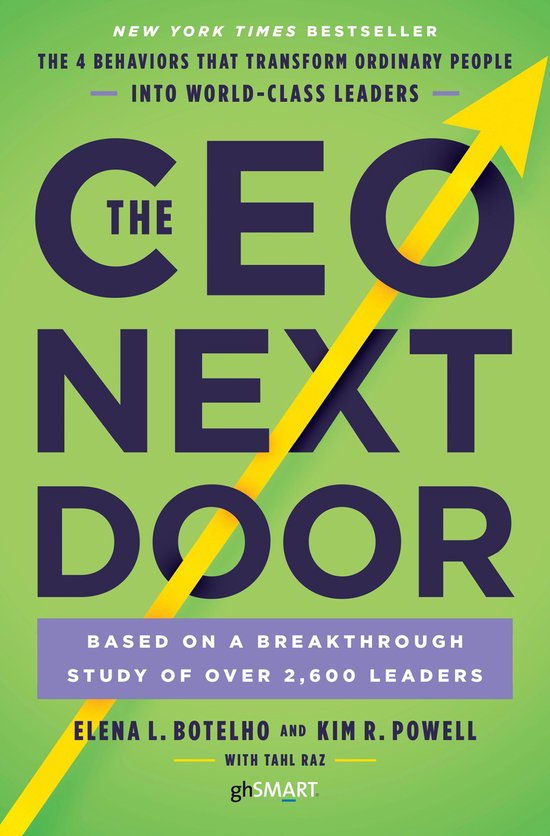 Boek "The CEO Next Door" met een gele pijl die door de titel gaat. Tekst: "The 4 Behaviors that Transform Ordinary People Into World-Class Leaders".
