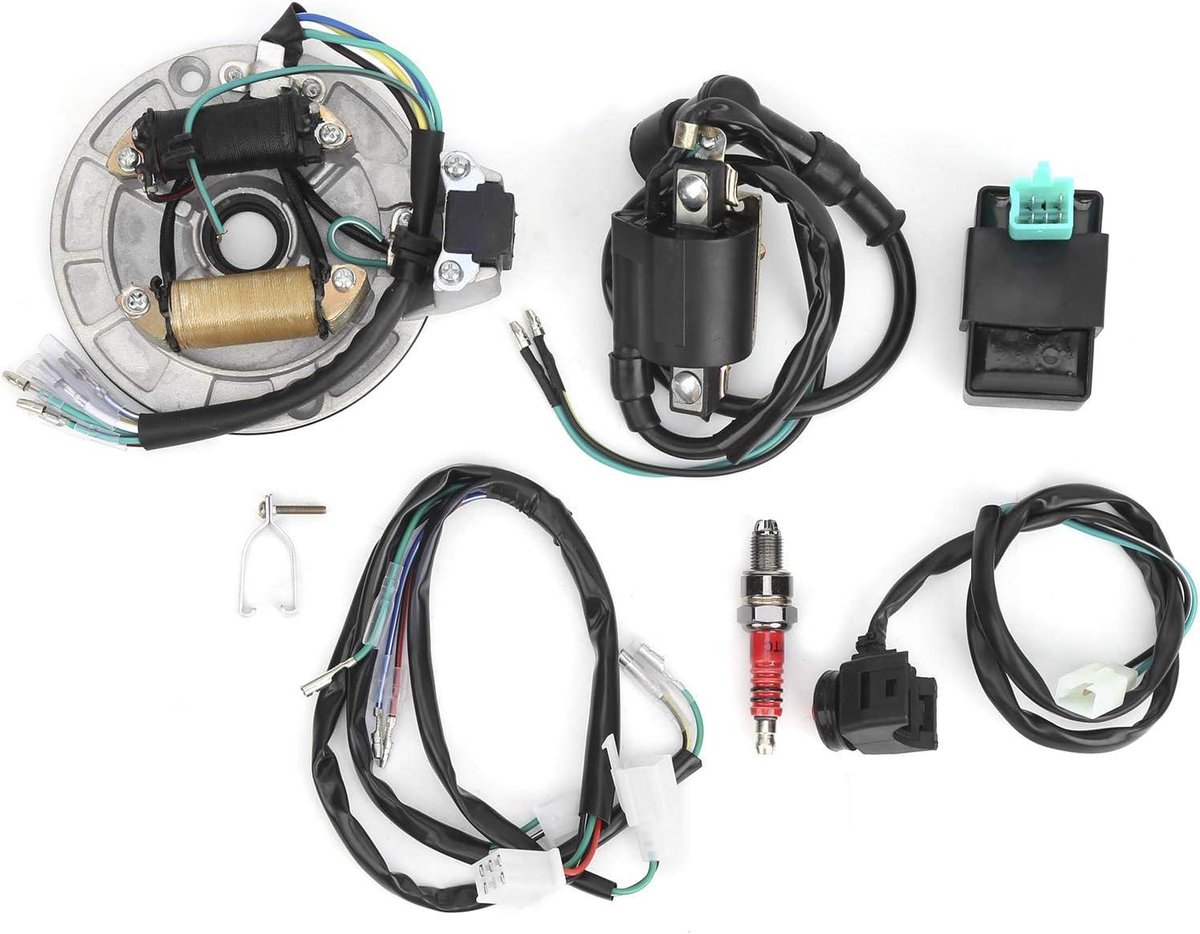 Allecto Plus - Bobine Stator Kabelboom Bougieset voor XRCRF Dirt/Pit Bike, Start Alleen, Zwartontsteking.