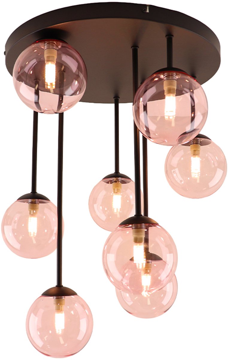 Olucia - STACY - Plafondlamp - Roze / Zwart - Vorm: Rond