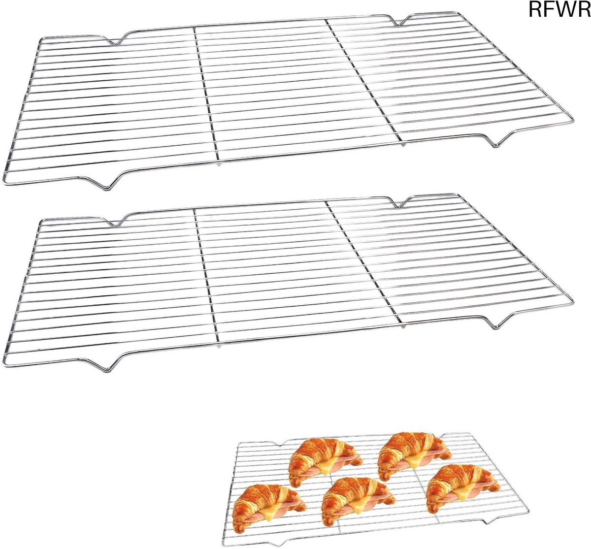 RFWR® Set van 2 herbruikbare roestvrij stalen uitkoelroosters - 41 cm x 20 cm voor muffins, taarten en meer