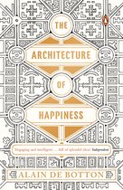 Boek "The Architecture of Happiness" met geometrische patronen en gouden letters.