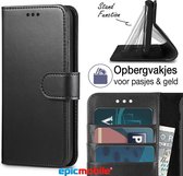 Epicmobile - iPhone XR Boek hoesje + GRATIS Glazen Screenprotector - Luxe portemonnee - Zwart