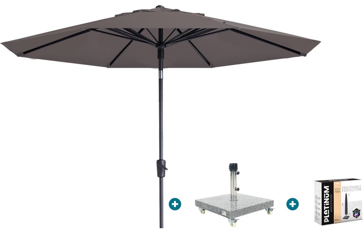 Madison Paros 2 Luxe stokparasol 3 m. rond - Taupe met Sevilla voet en hoes
