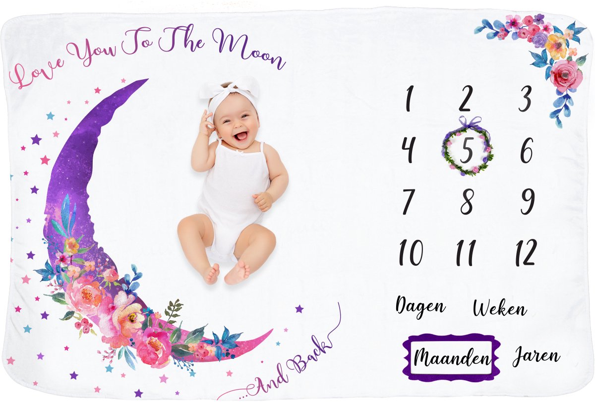 Goedkoopste Frummel Mijlpaaldeken ‘Roze Maan’ – Milestone deken – Mijlpaal baby – Kraamcadeau Jongen – Kraamcadeau Meisje – Baby Shower Cadeau – Baby Cadeau – Mijlpaaldeken in het Nederlands – 100 x 150 cm