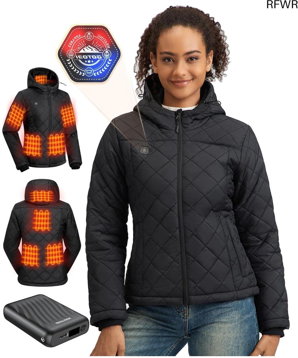 RFWR® Verwarmde damesjas met 8 warmtezones en 3 temperatuurniveaus voor outdoor-activiteit Zwart
