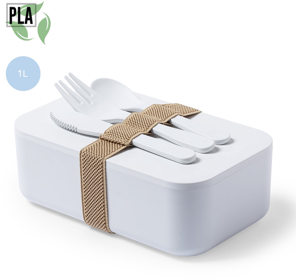 OneTrippel - Lunchbox - Bio broodtrommel - Lunchbox van bio plastic - PLA - 100% composteerbaar - Met bestek - 1 liter