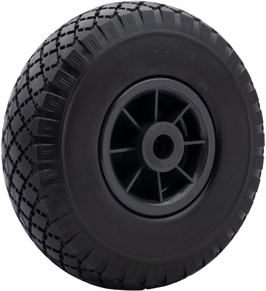Roue de diable / Roue Bolderkar 3.00-4 - Anti-crevaison (PU) Zwart/ Zwart, Capacité de charge 125kg