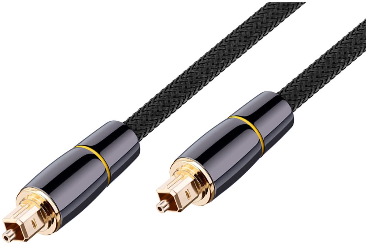 Avizar Gevlochten Nylon Optische Audiokabel met Vergulde Connectoren 2m, Zwart
