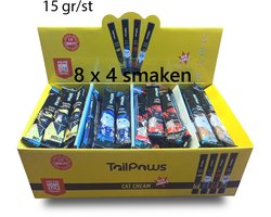 tailpaws Likbare snacks voor katten 4 smaken - 1ste kwaliteit:monoproteïne - Voordeelpack 32 Stuks - Kattensnack -32x 15 gr = 480 gr