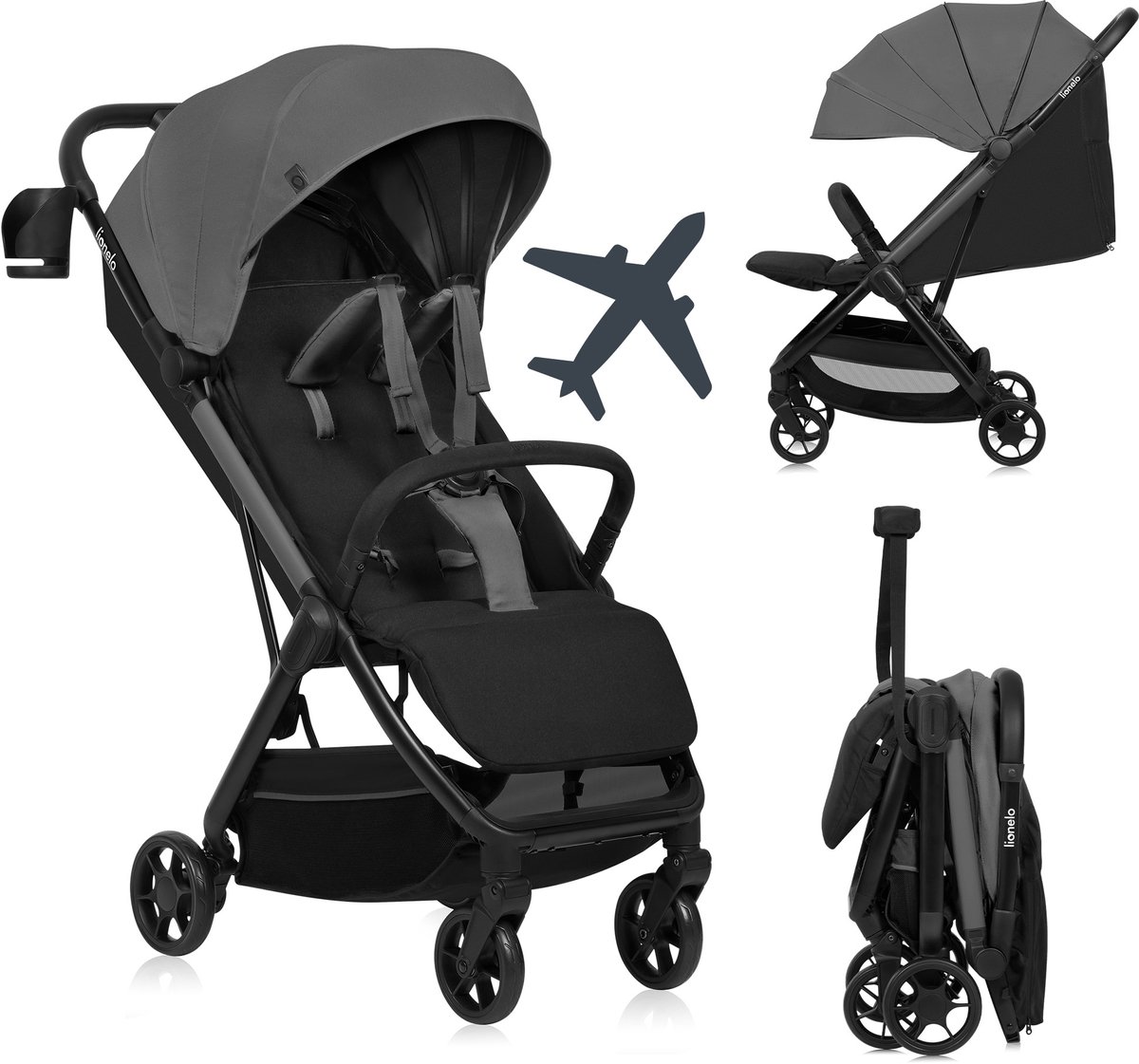 Lionelo Julie Air - Ultralichte Buggy - Reisbuggy - Auto-Folding & Compact - Slechts 7,5 kg - Reizen & Handbagage - Verstelbare Rugleuning tot Ligstand - XXL Zonnescherm met UPF50+ - Onderhoudsvrije Wielen - Vanaf 6 Maanden tot 22 kg - Kinderwagen