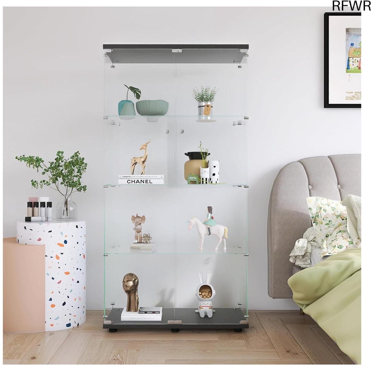 RFWR® Moderne Glazen Vitrinekast met 4 Planken - Perfect voor Woonkamer en Kantoor
