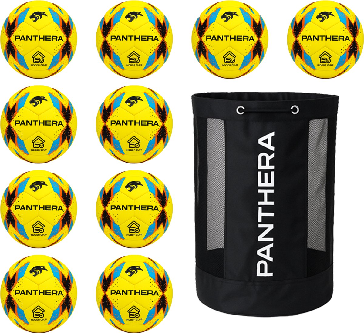 Panthera - Indoorvoetbal - Indoor club - Maat 5 - Set van 10 ballen - Inclusief ballentas - Zaal voetbal - Zaalvoetballen - Voetballen - Futsal