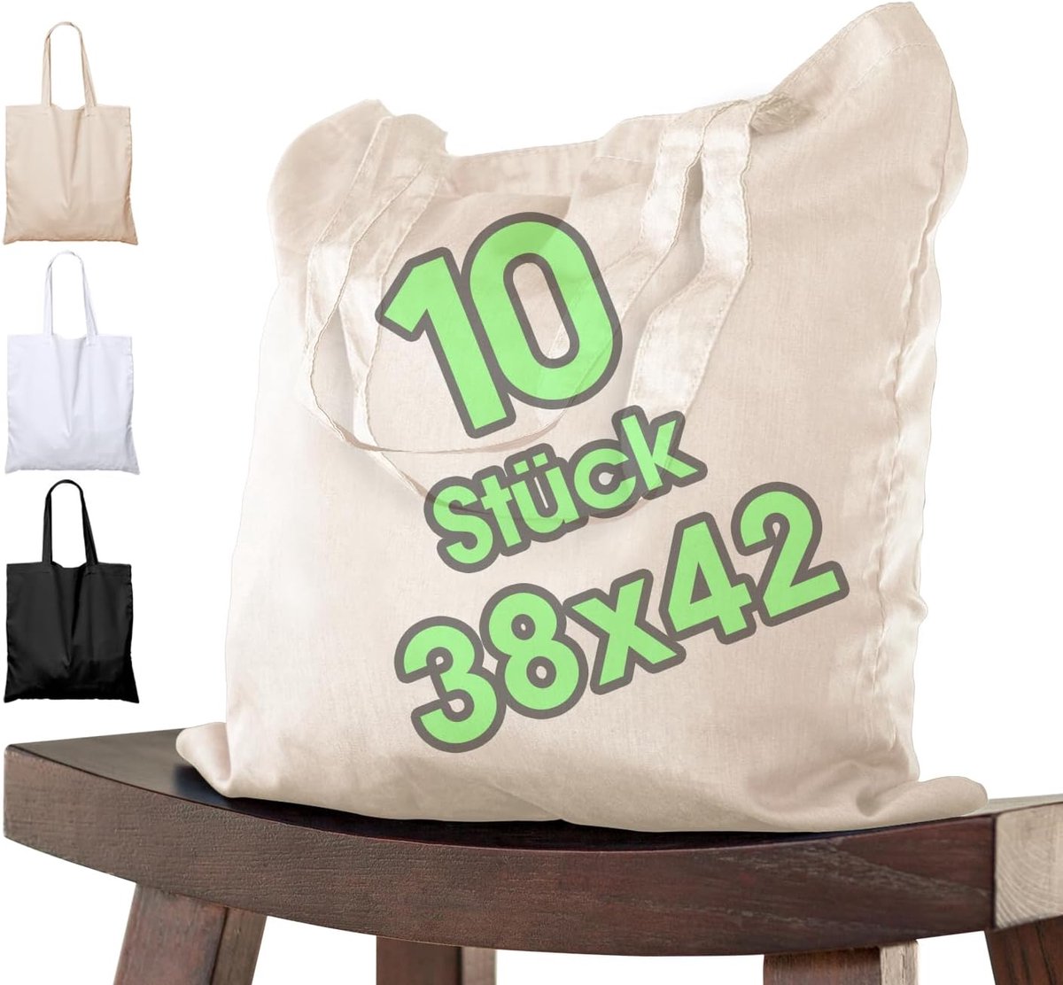 Boodschappentas - 10 Stuks Katoenen Tas 38x42 cm - Stoffen Tas met Lange Steel Draagtas - Tas - Katoenen Tas - Jute Tas