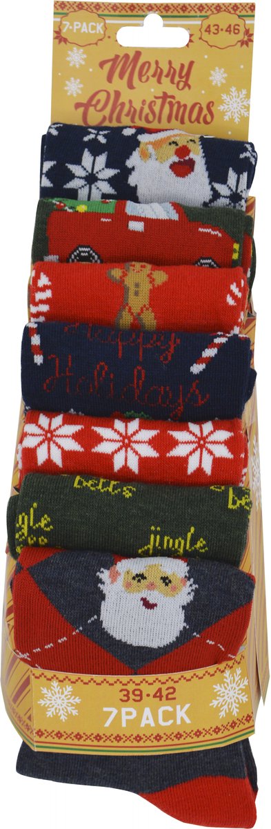 Happy Holiday Socks - 7 PAAR - KERSTSOKKEN - maat 39/42- LEUKE KERSTPRINTS
