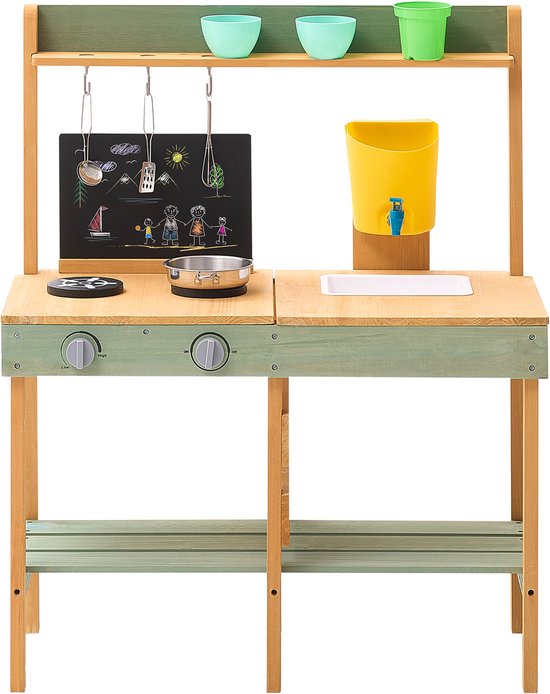 COSTWAY Modderkeuken kinderen outdoor, kinderkeuken hout met plantenbak & 2 krijtborden & kraan & wastafel, speelkeuken voor kinderen vanaf 3 jaar, incl. 8 accessoires COSTWAY Modderkeuken kinderen outdoor, kinderkeuken hout met plantenbak & 2 krijtborden & kraan & wastafel, speelkeuken voor kinderen vanaf 3 jaar, incl. 8 accessoires
