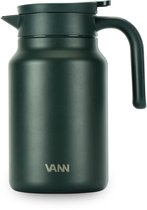 VANN® 3-wandige RVS Thermoskan 1.5L – Isoleerkan – Schenkkan met Drukknop – Voor Koffie, Thee, IJswater & Meer – 36u Koud / 24u Warm – Dark Forest Green