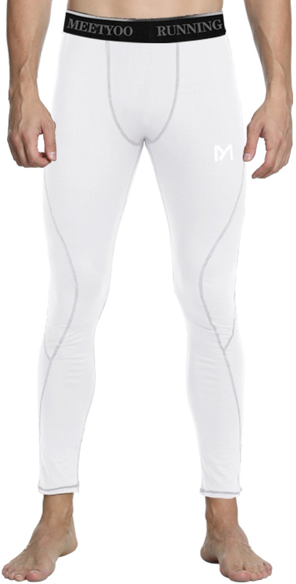 MEETEU Leggings Heren Sportlegging - Men’s Compression Pants Tights Leggings Sports Baselayer Running Athletic Workout Active-Wit-L