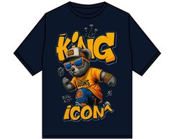 Kinder T-shirt “ICON Bear” – Blauw – Full Color Print – Maat 98/104 – 95% Katoen – Streetwear Look - Beer - King Stoer