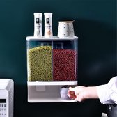 Bidon de rangement CHIWIN - Double boîte à céréales murale - Distributeur de cornflakes 2 en 1 avec couvercle et bouton de dosage - Bidon hermétique 3L L - Opbergbox de Cuisine pour céréales, noix et Snacks